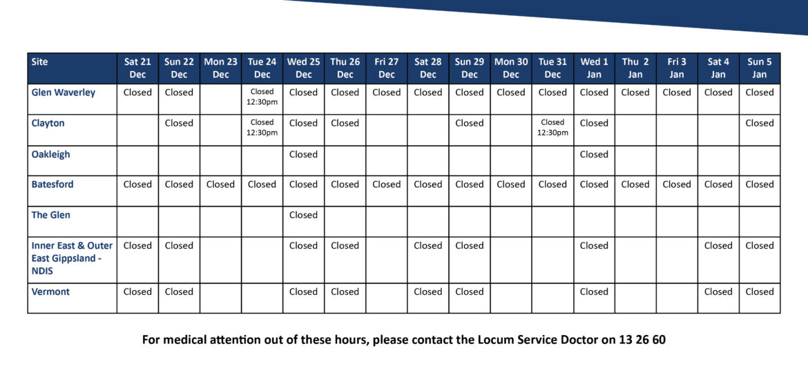 Holiday Opening Hours 2019-2020